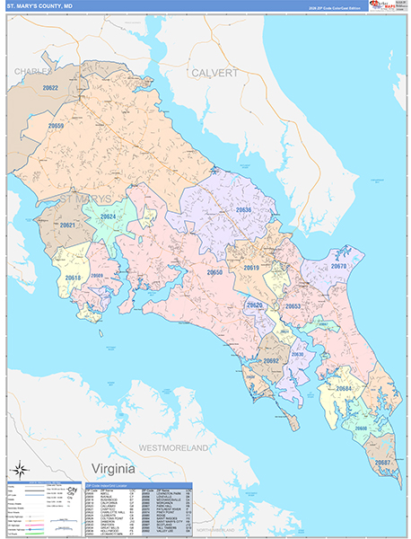 St. Mary's County, MD Zip Code Map